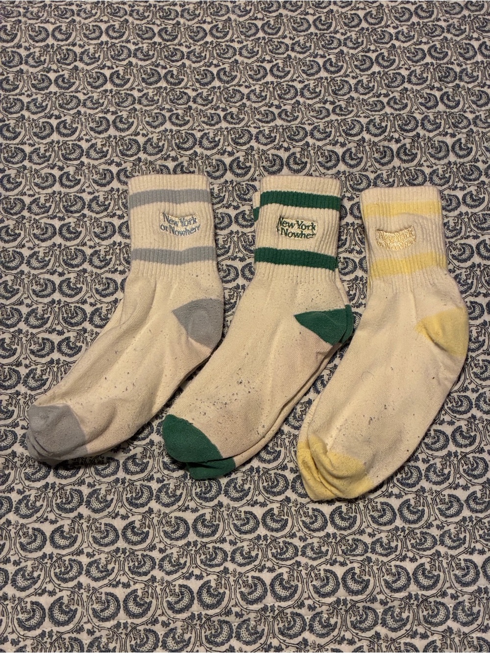 NYON Court-side Crew Sock 3-Pack — Light Blue, Green, & Yellow Accents